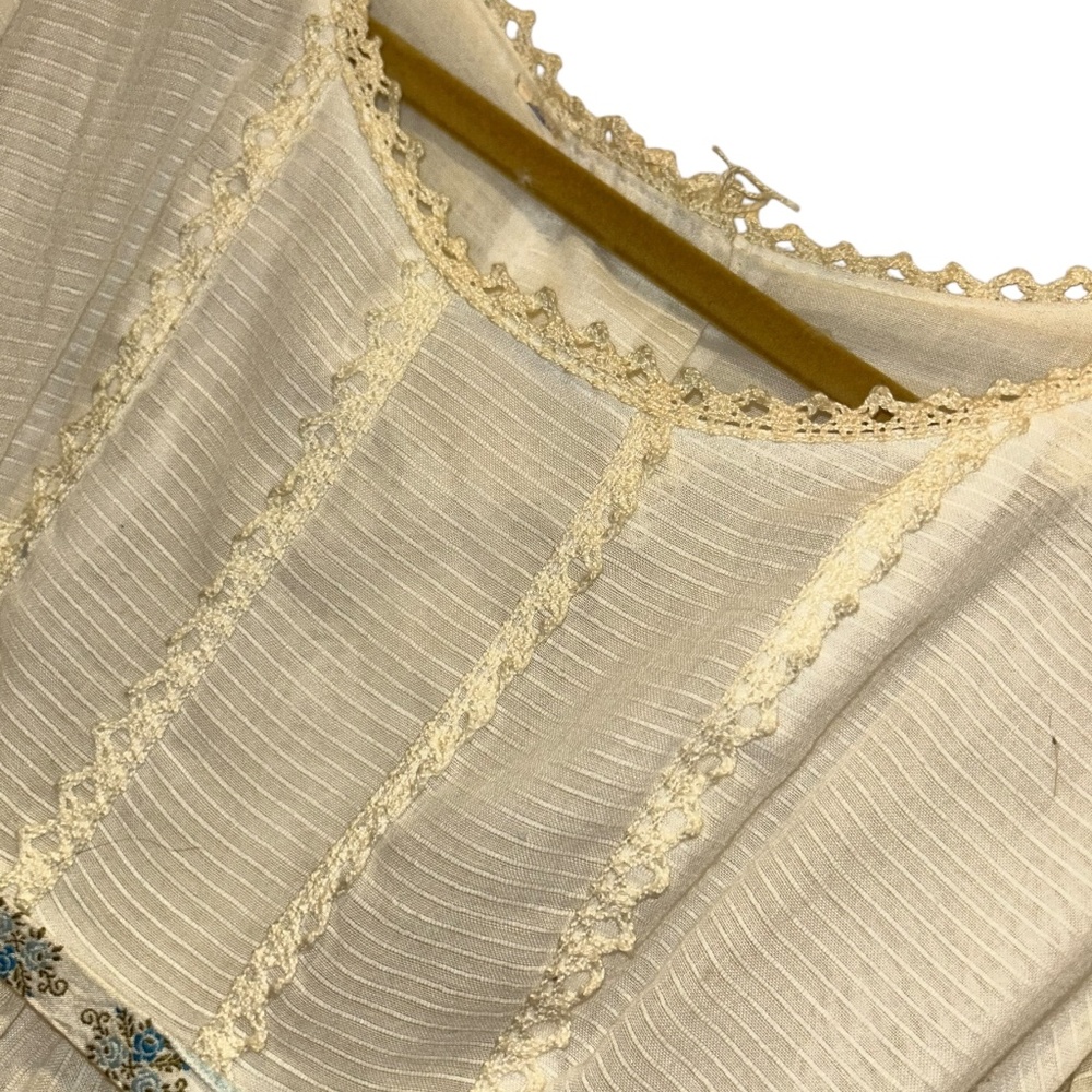 Gunne Sax Jessica McClintock cream lace blue floral maxi dress Vintage M - Picture 3 of 8